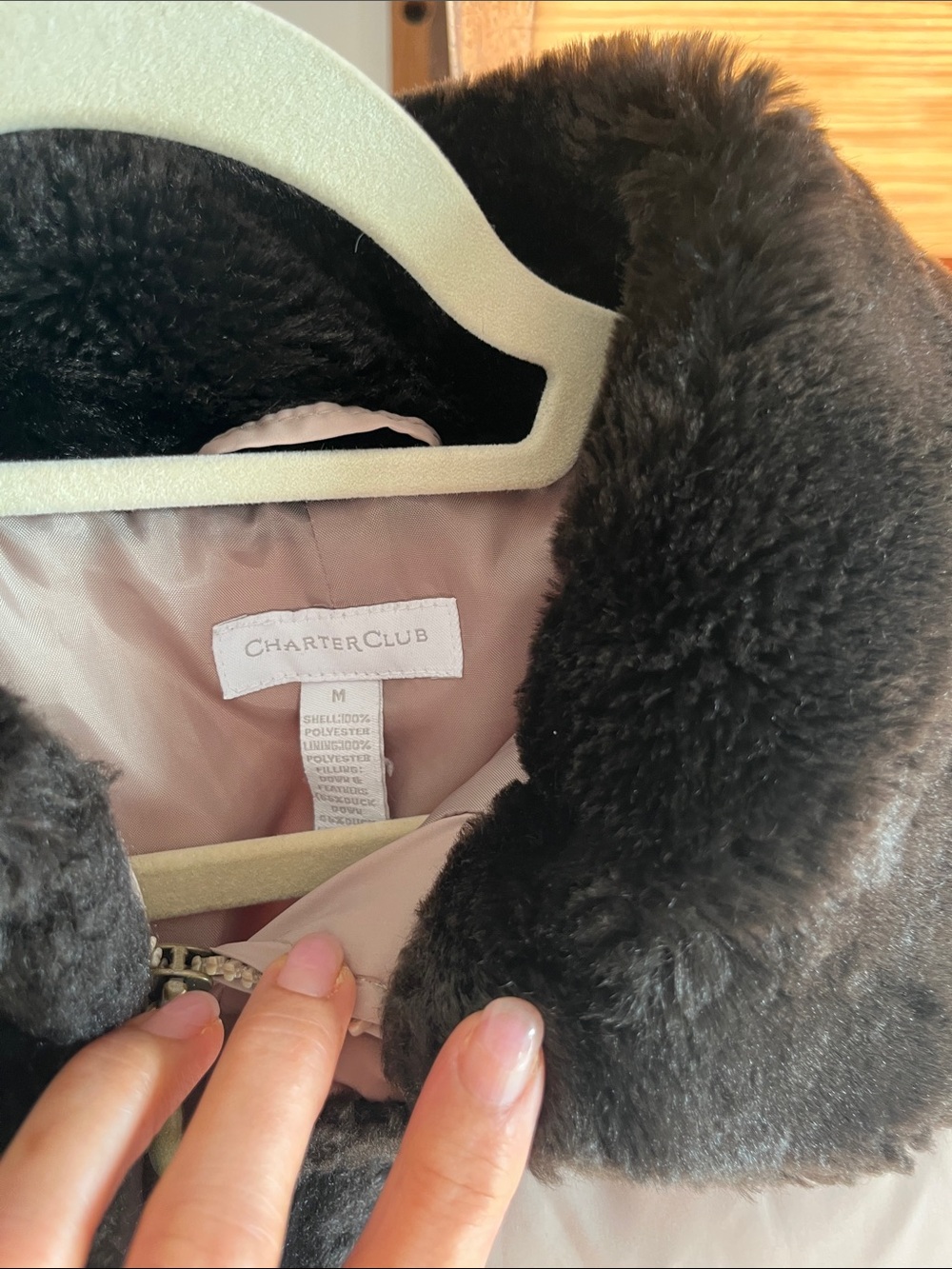 Charter Club Black Faux-Fur Collar Teddy Jacket
